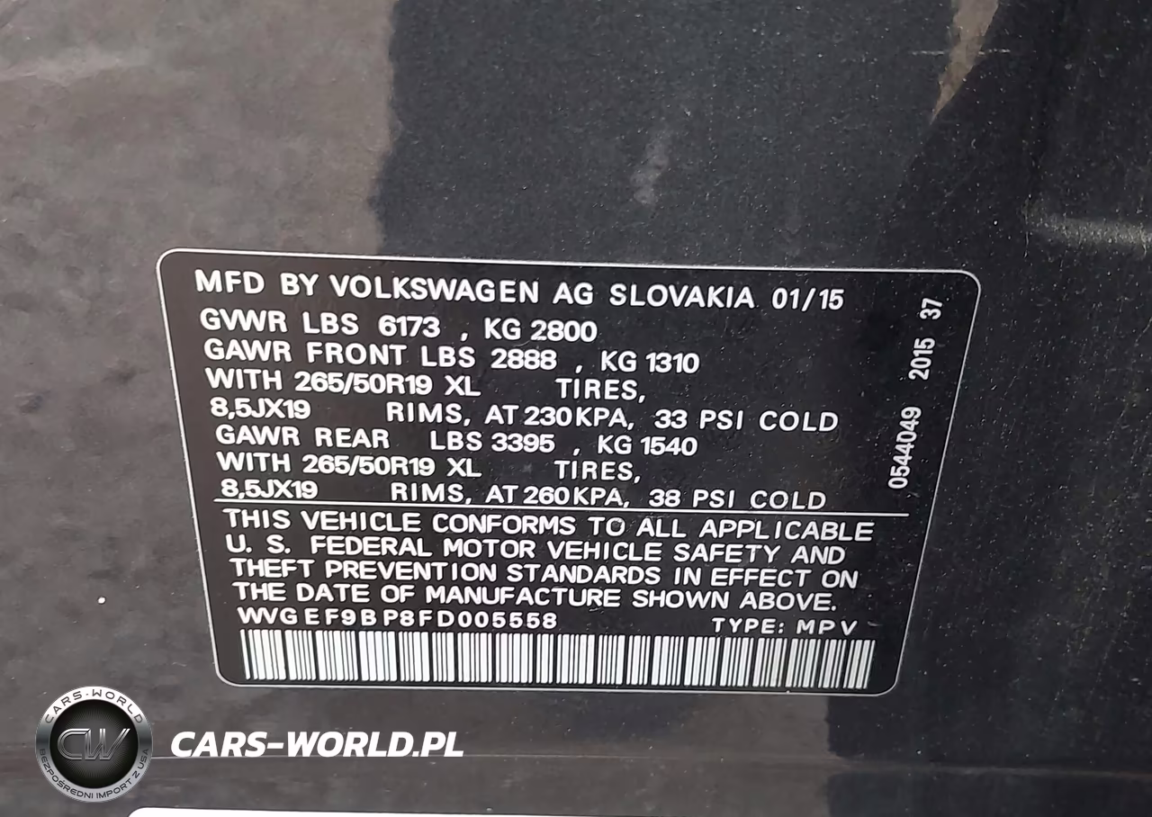 2015 Volkswagen Touareg V6 Lux VIN:WVGEF9BP8FD005558 - 9