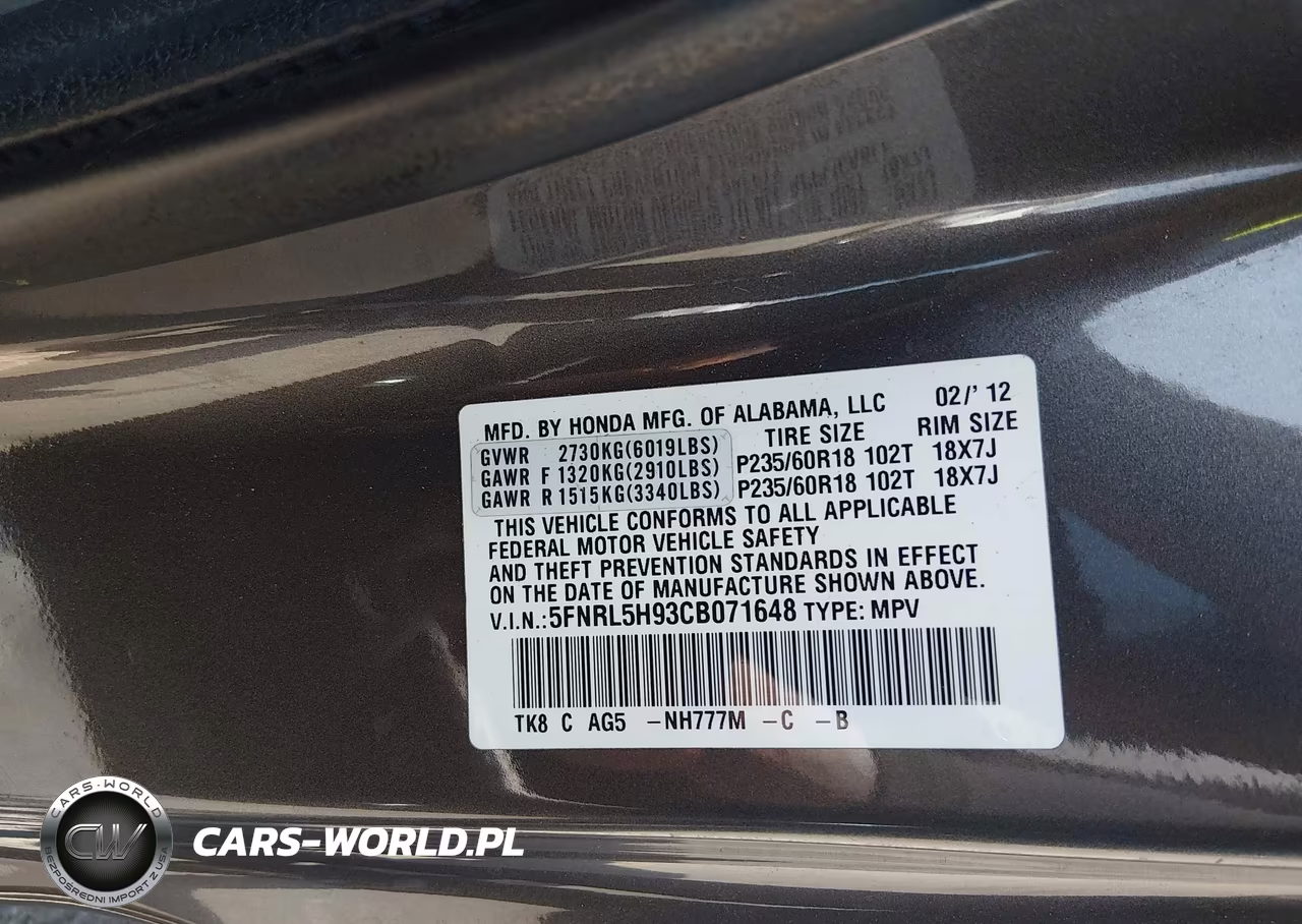 2012 Honda Odyssey Touring-Touring Elite VIN:5FNRL5H93CB071648 - 9