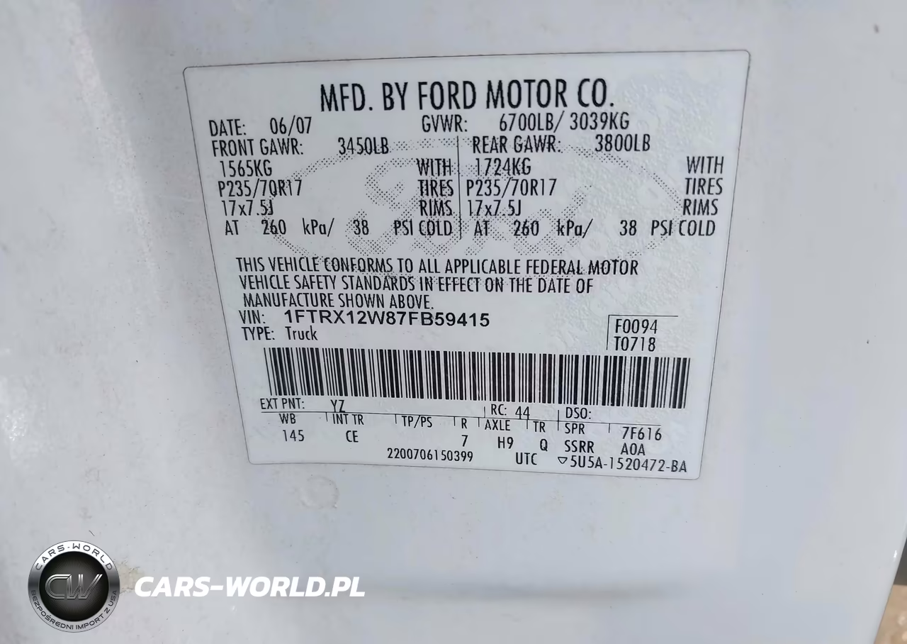 2007 Ford F-150 Stx-Xl-Xlt VIN:1FTRX12W87FB59415 - 9