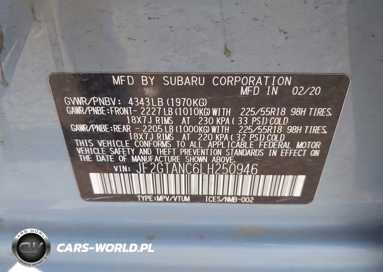 2020 Subaru Crosstrek Limited VIN:JF2GTANC6LH250946 - 9