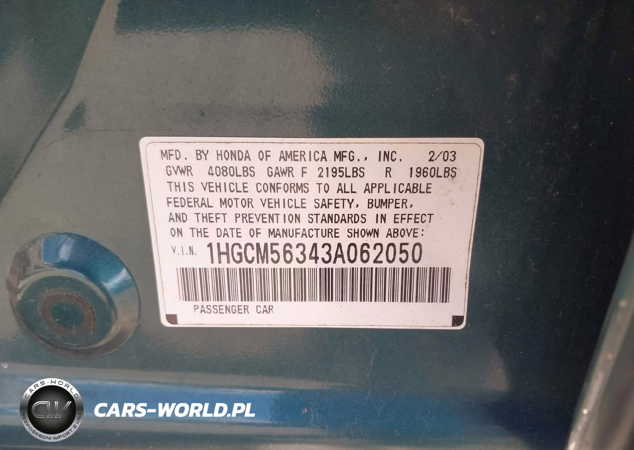 2003 Honda Accord 2.4 Lx VIN:1HGCM56343A062050 - 9