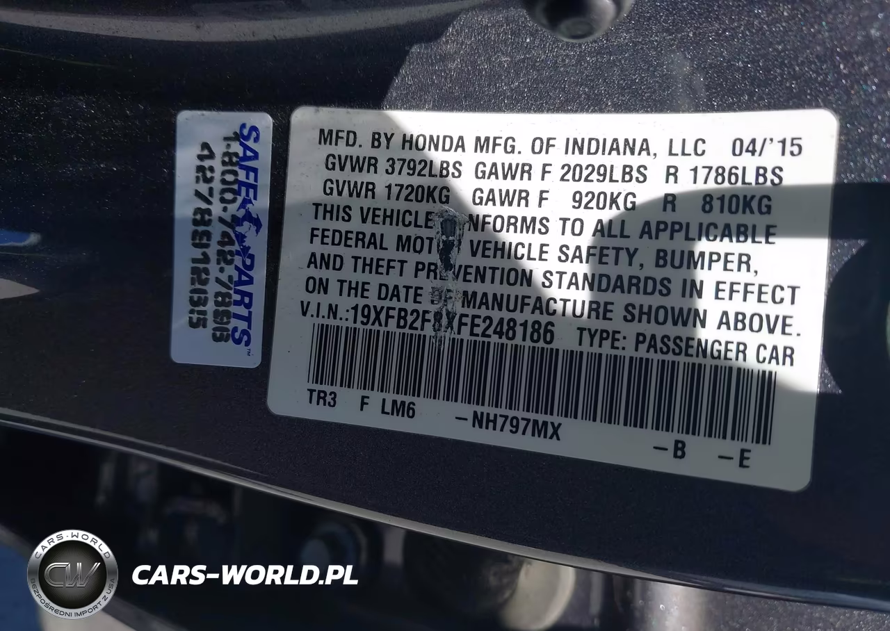 2015 Honda Civic Ex VIN:19XFB2F8XFE248186 - 9