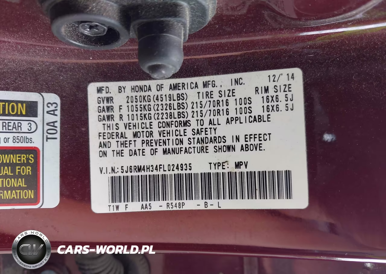 2015 Honda Cr-V Lx VIN:5J6RM4H34FL024935 - 9