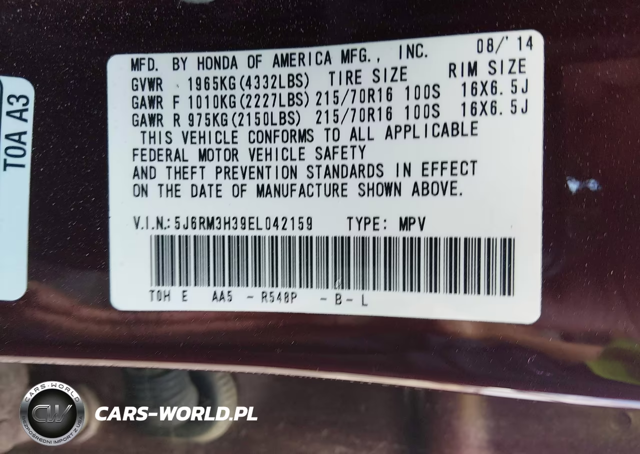 2014 Honda Cr-V Lx VIN:5J6RM3H39EL042159 - 9