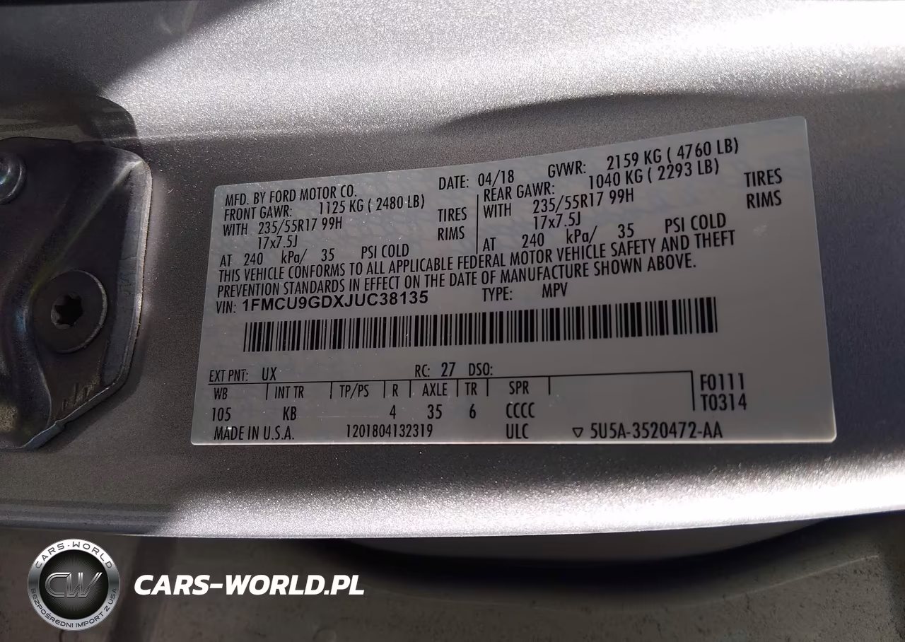 2018 Ford Escape Se VIN:1FMCU9GDXJUC38135 - 9