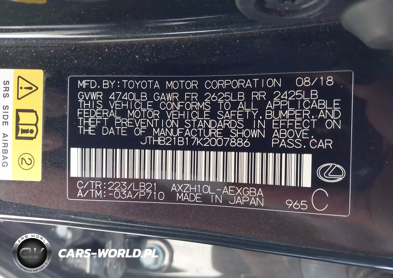 2019 Lexus Es 300H Luxury VIN:JTHB21B17K2007886 - 9