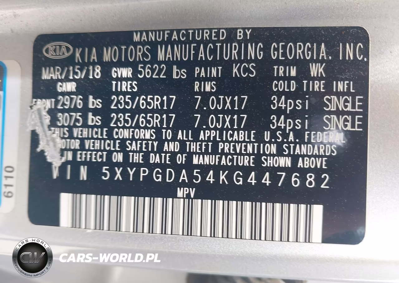 2019 Kia Sorento 3.3L Lx VIN:5XYPGDA54KG447682 - 9
