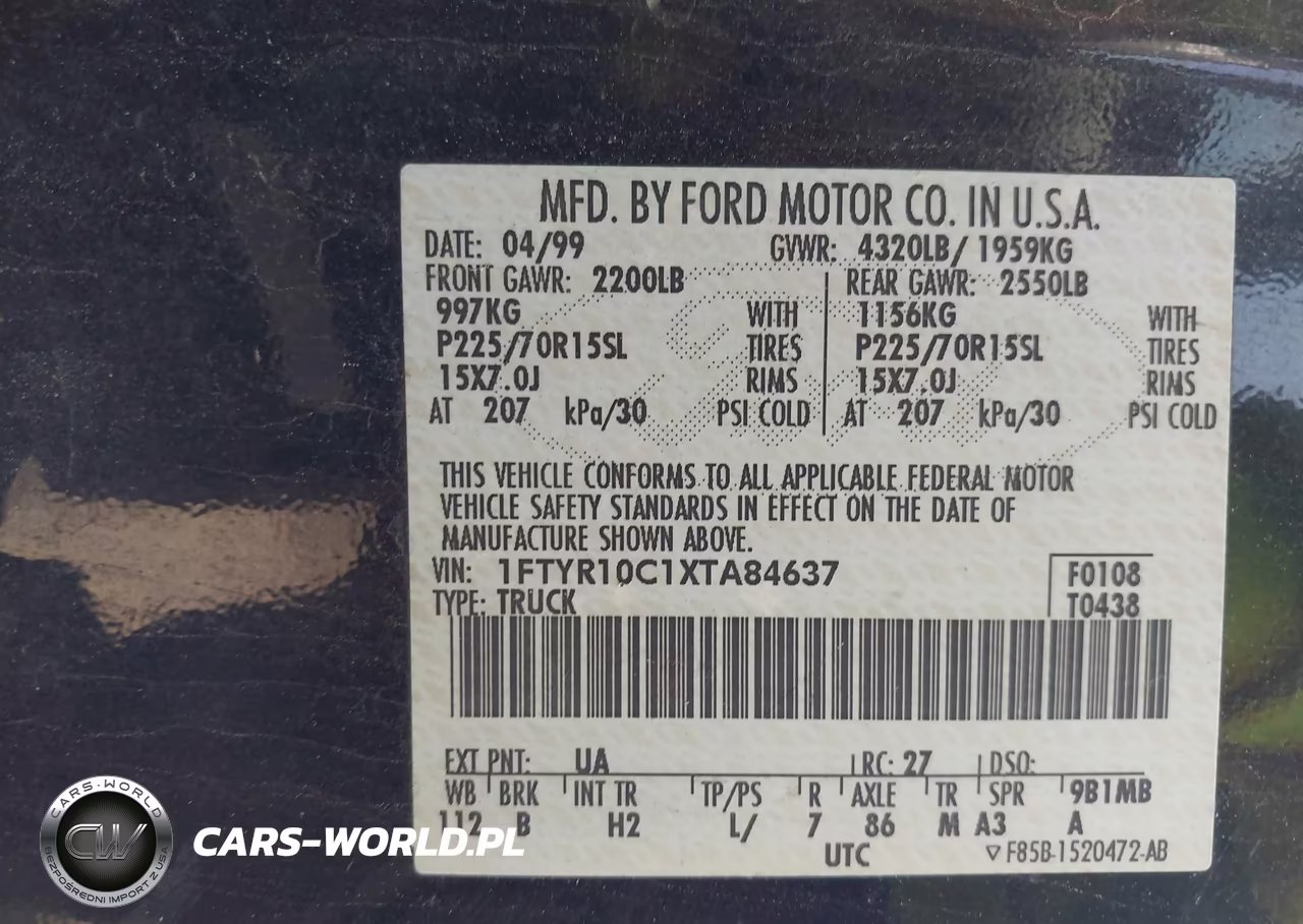 1999 Ford Ranger Xl-Xlt VIN:1FTYR10C1XTA84637 - 9