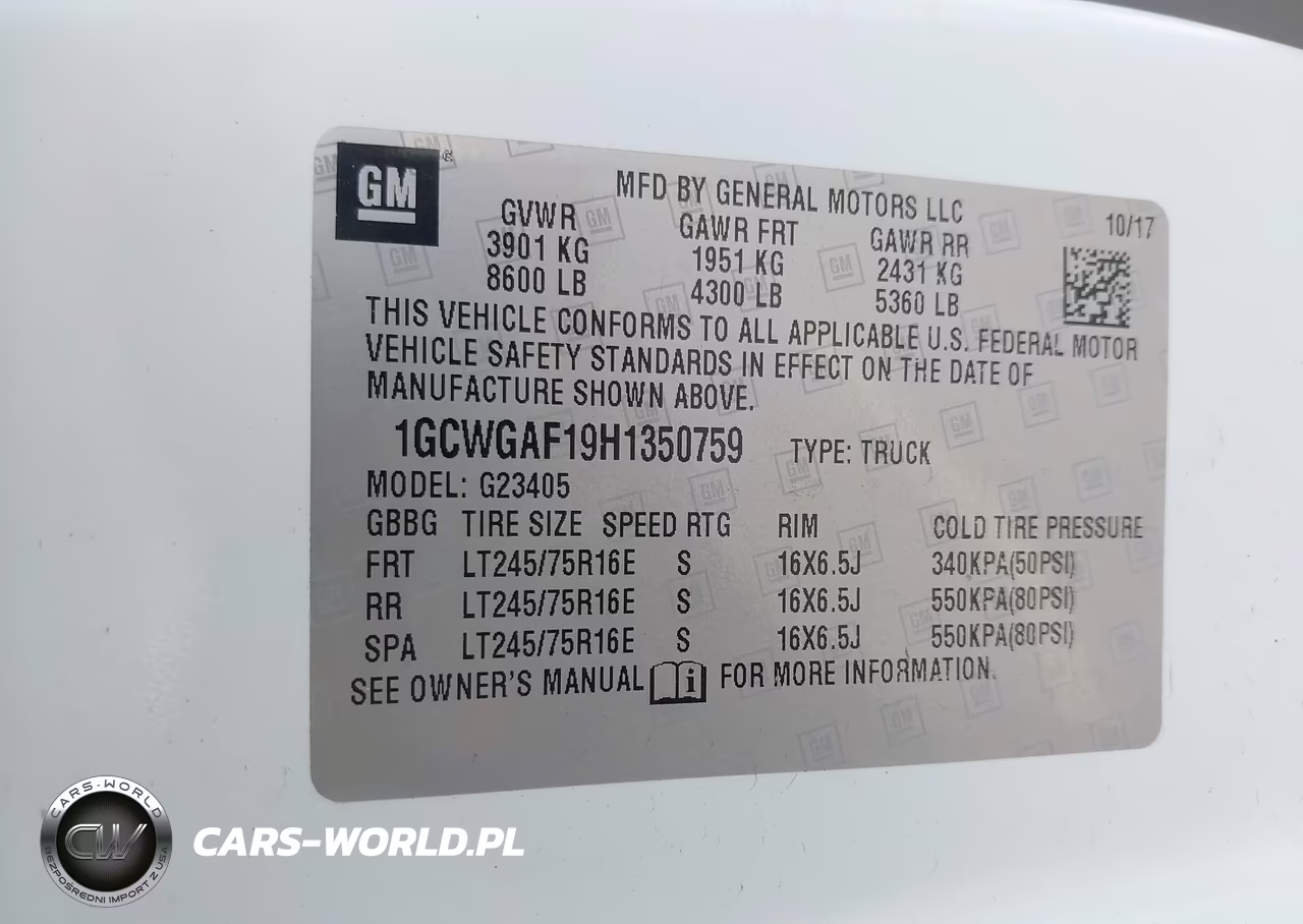 2017 Chevrolet Express 2500 Work Van VIN:1GCWGAF19H1350759 - 9