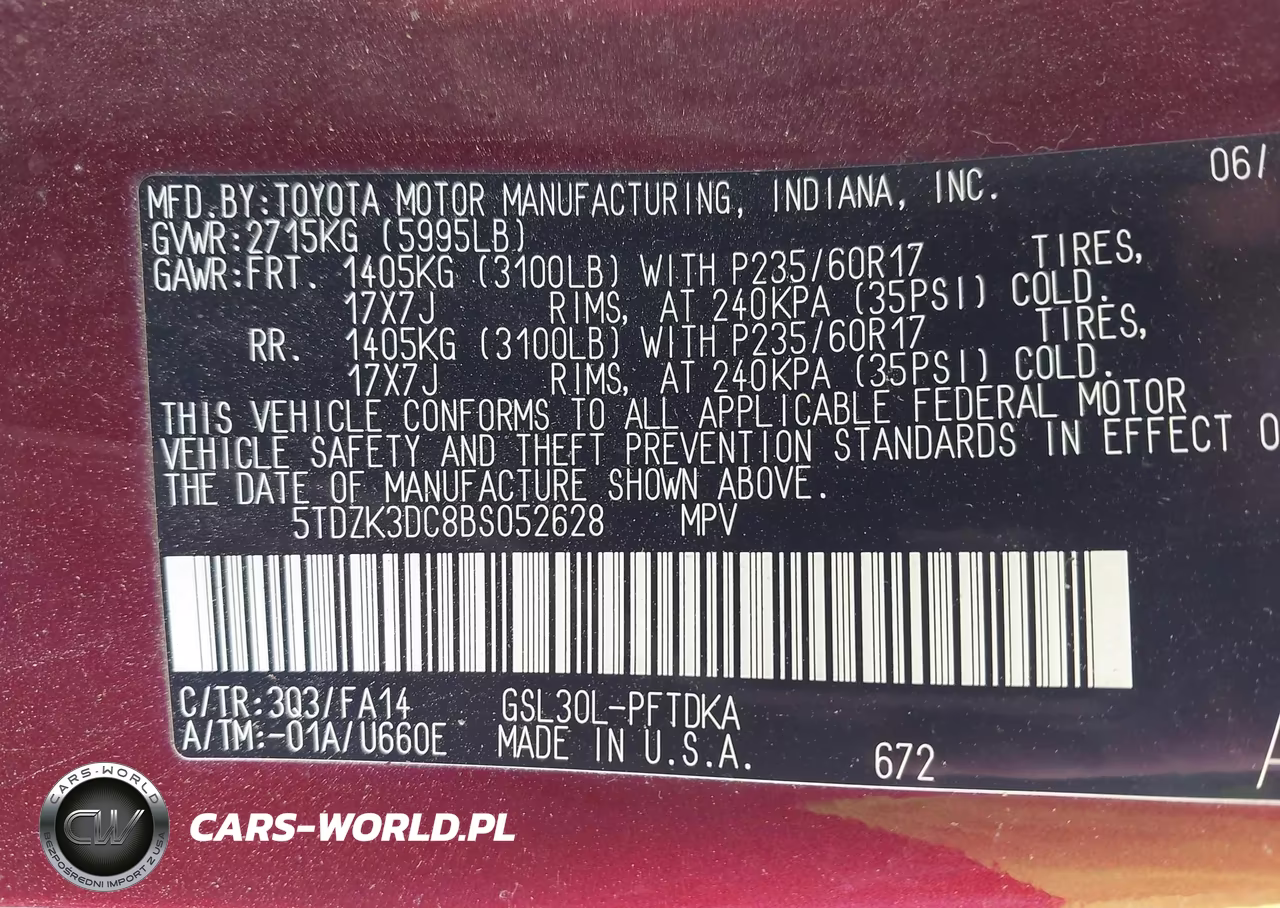 2011 Toyota Sienna Base V6 VIN:5TDZK3DC8BS052628 - 9