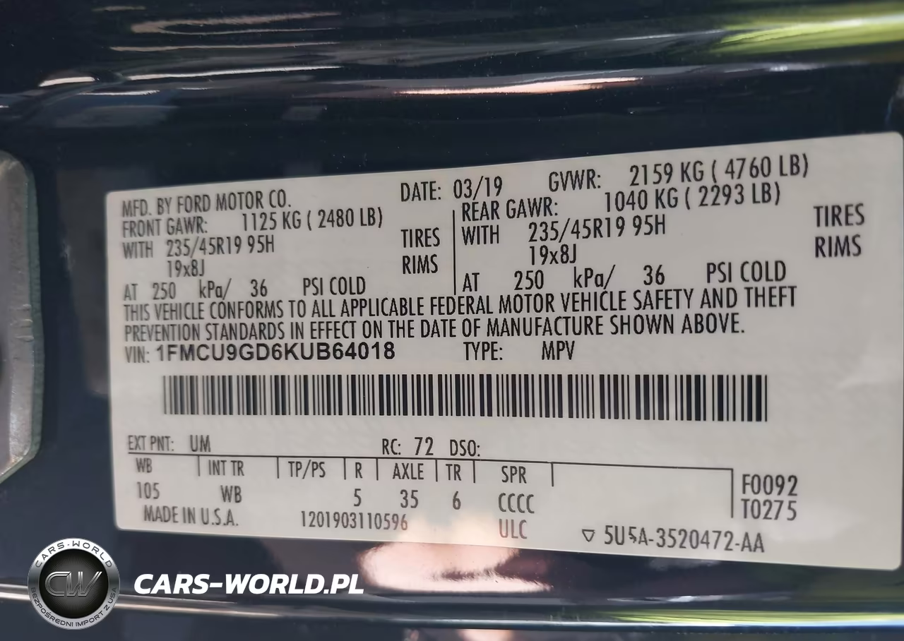 2019 Ford Escape Se VIN:1FMCU9GD6KUB64018 - 9