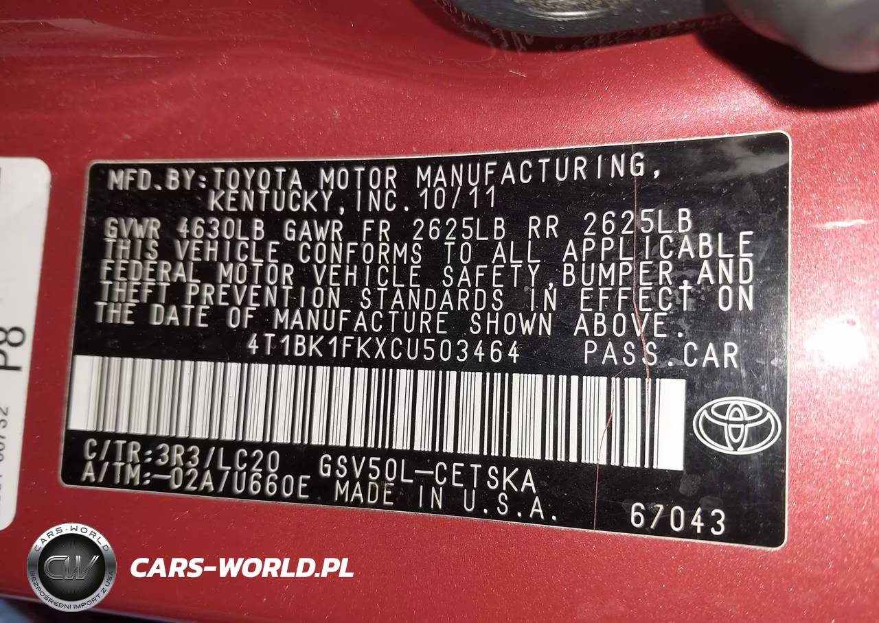 2012 Toyota Camry Se V6 VIN:4T1BK1FKXCU503464 - 9