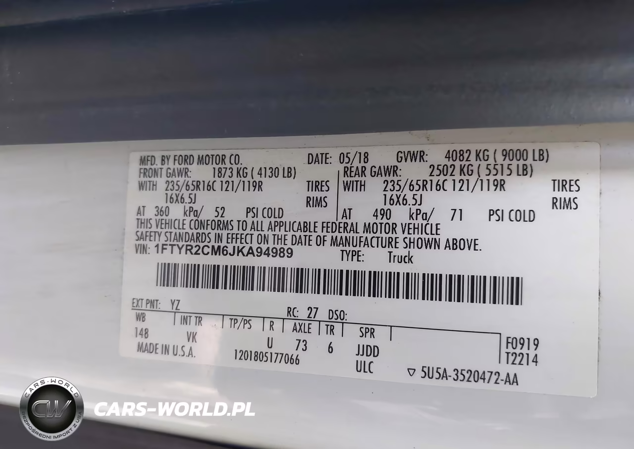 2018 Ford Transit-250 VIN:1FTYR2CM6JKA94989 - 9