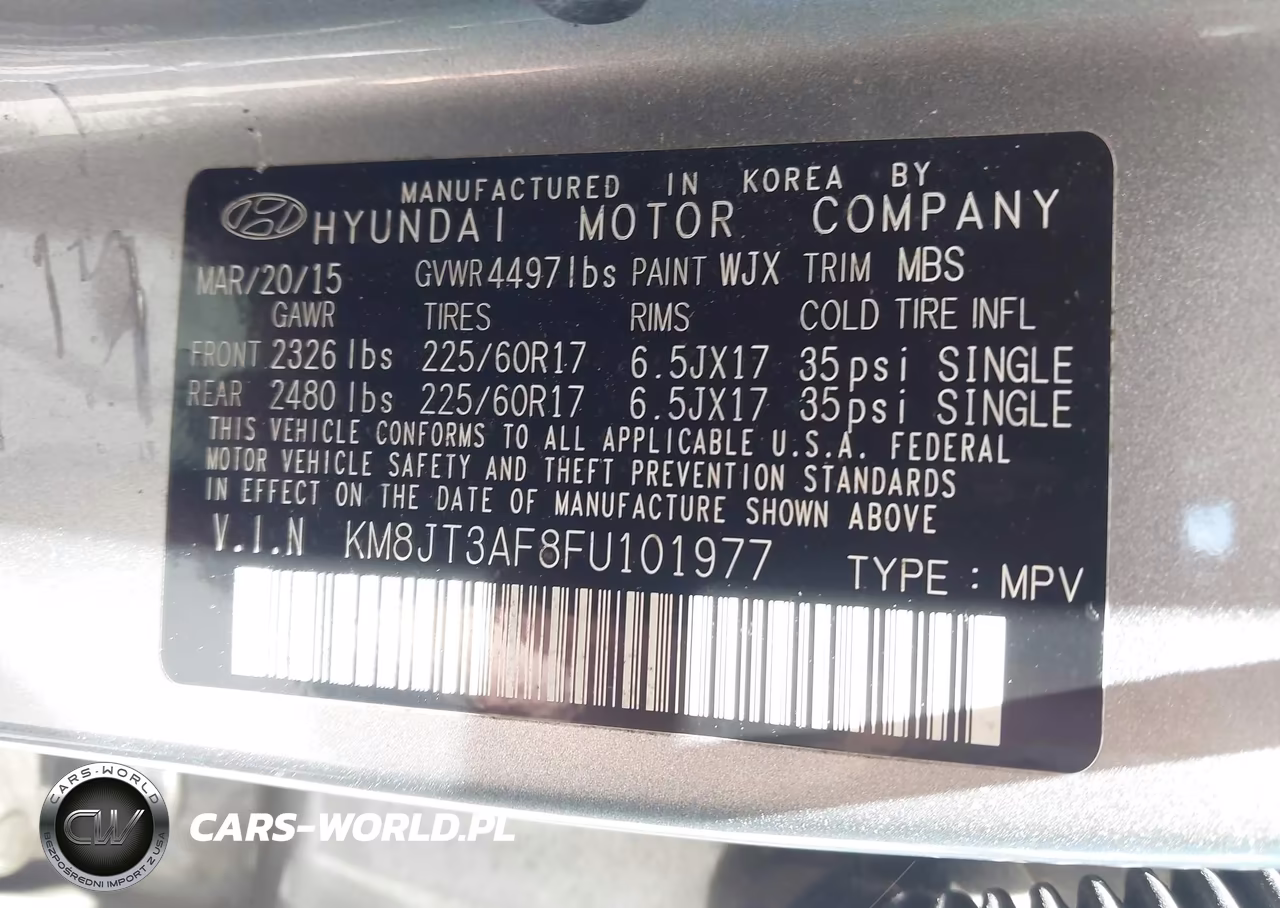 2015 Hyundai Tucson Gls VIN:KM8JT3AF8FU101977 - 9