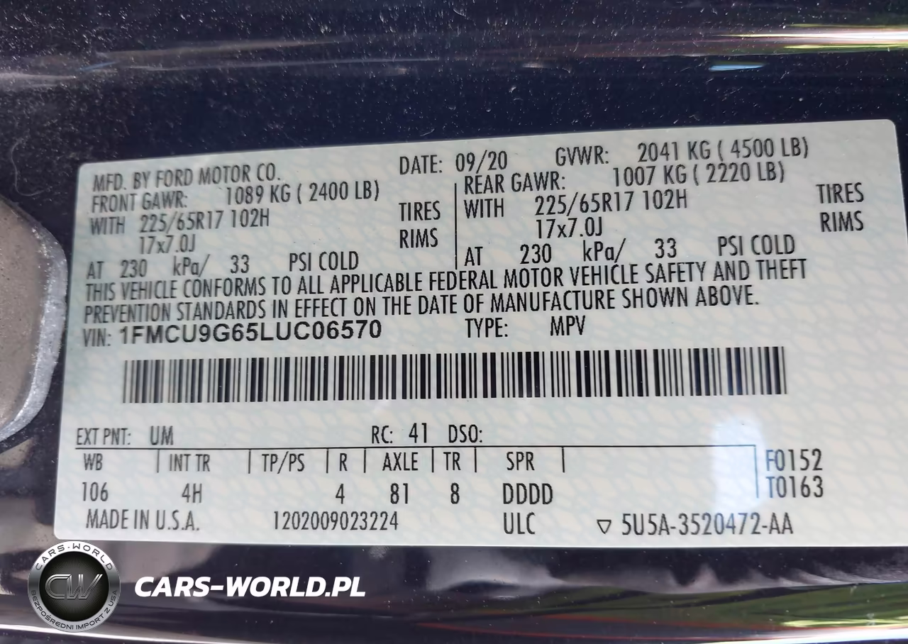 2020 Ford Escape Se VIN:1FMCU9G65LUC06570 - 9