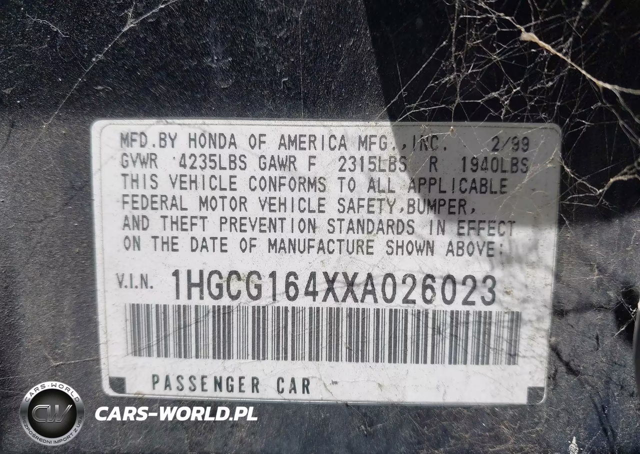 1999 Honda Accord Lx V6 VIN:1HGCG164XXA026023 - 9