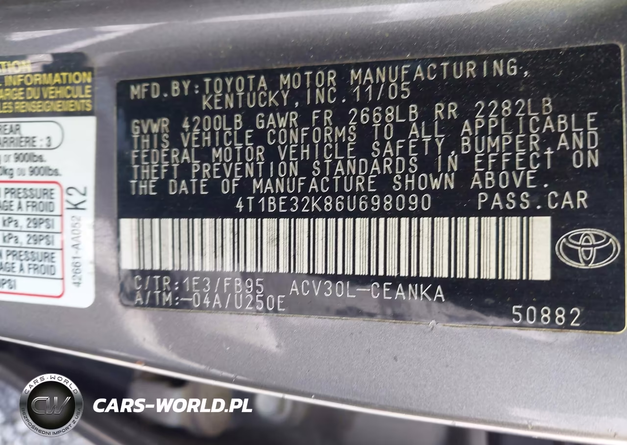 2006 Toyota Camry Le VIN:4T1BE32K86U698090 - 9
