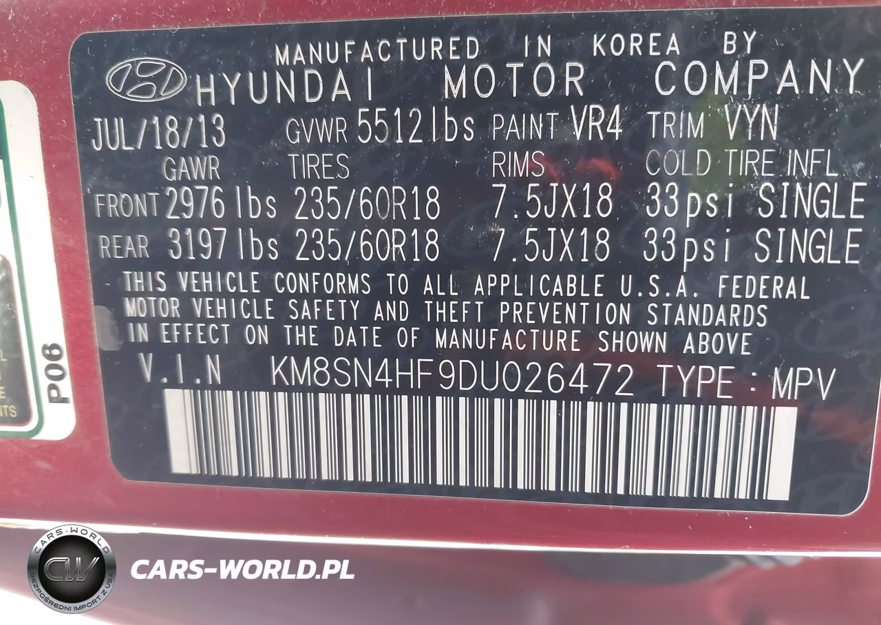 2013 Hyundai Santa Fe Gls VIN:KM8SN4HF9DU026472 - 9