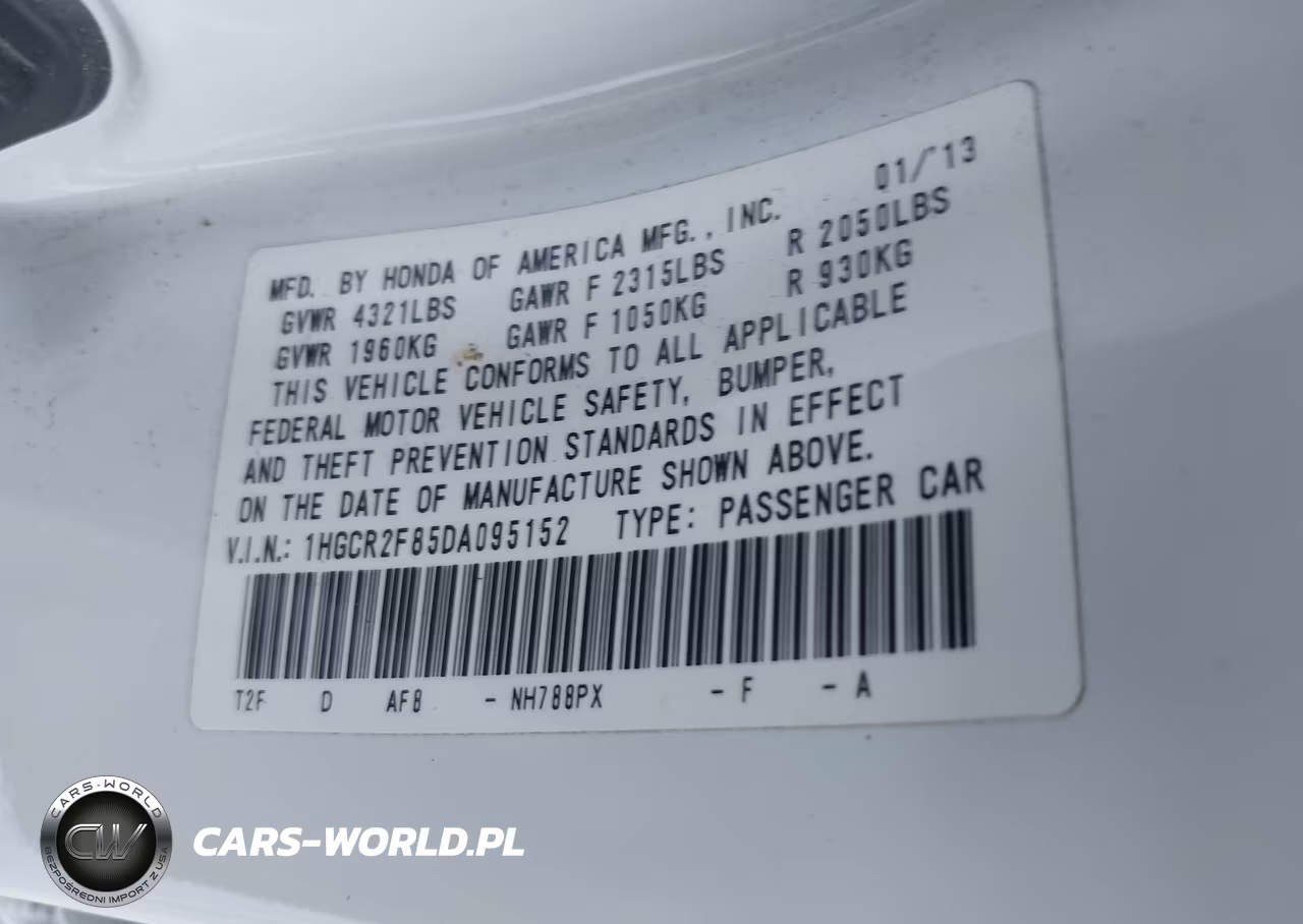 2013 Honda Accord Ex-L VIN:1HGCR2F85DA095152 - 9
