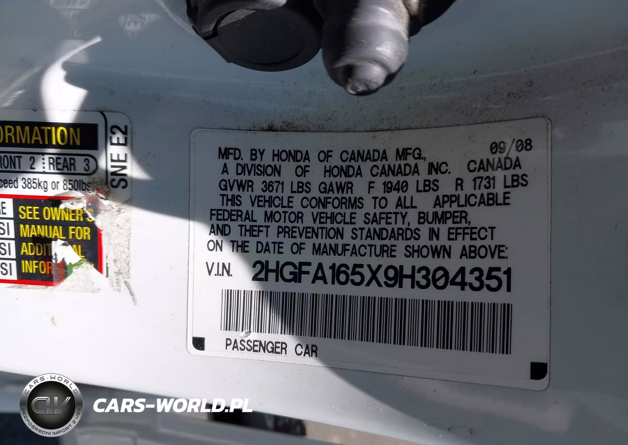 2009 Honda Civic Lx VIN:2HGFA165X9H304351 - 9