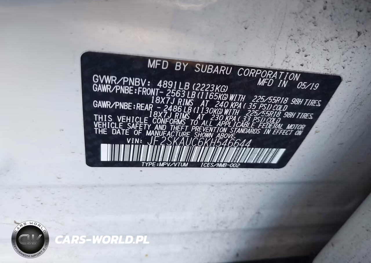 2019 Subaru Forester Limited VIN:JF2SKAUC6KH546644 - 9