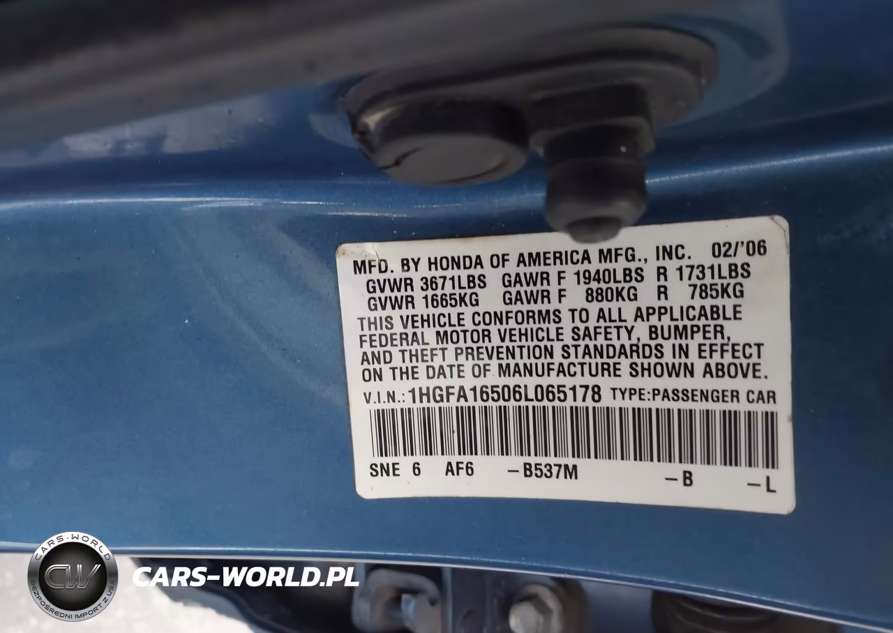 2006 Honda Civic Lx VIN:1HGFA16506L065178 - 9