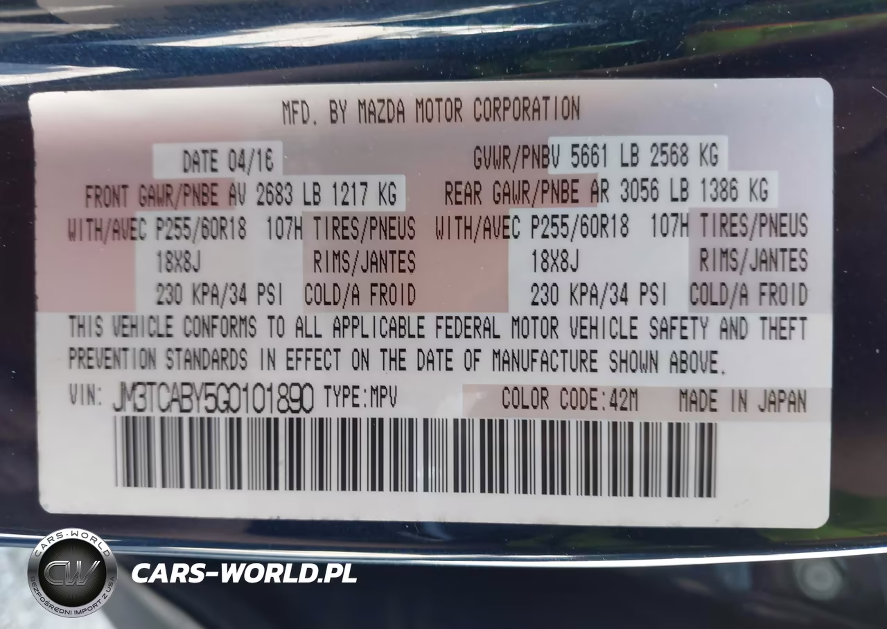 2016 Mazda Cx-9 Sport VIN:JM3TCABY5G0101890 - 9