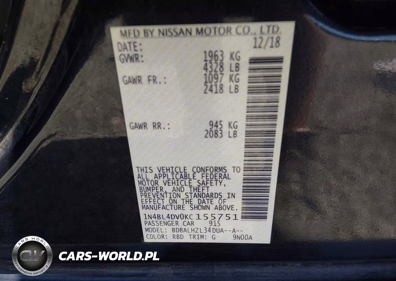 2019 Nissan Altima 2.5 Sv VIN:1N4BL4DV0KC155751 - 9