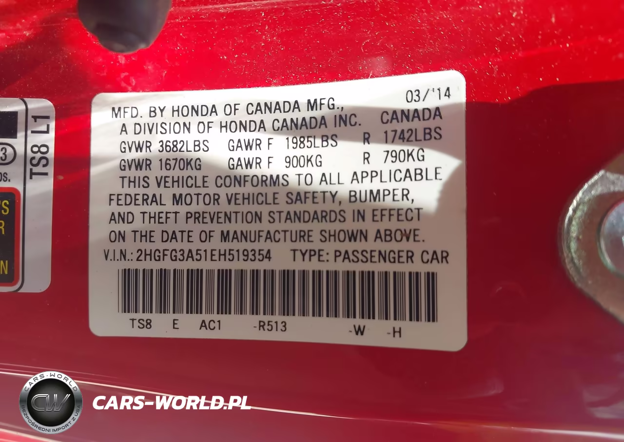 2014 Honda Civic Lx VIN:2HGFG3A51EH519354 - 9