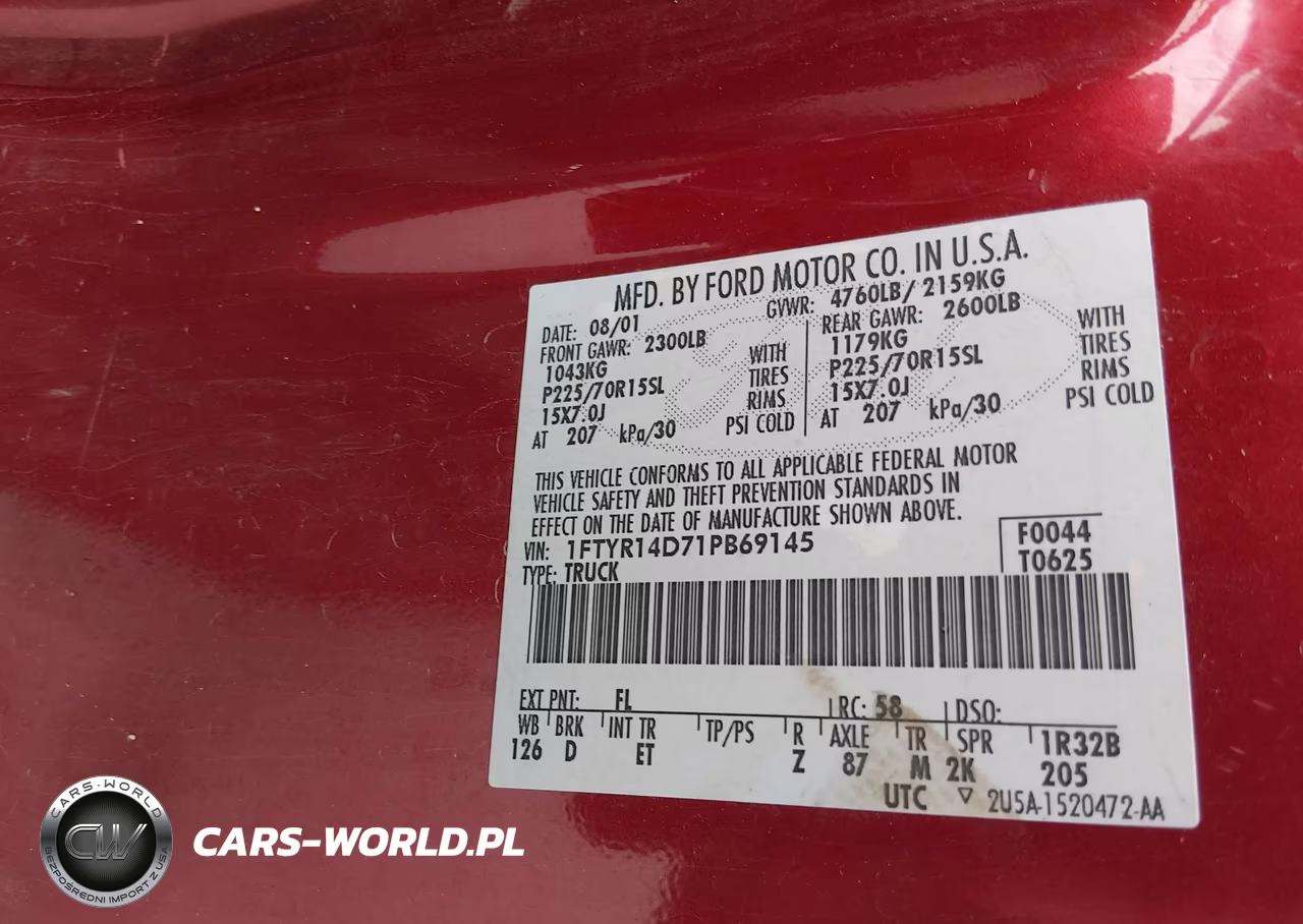 2001 Ford Ranger Xl-Xlt VIN:1FTYR14D71PB69145 - 9