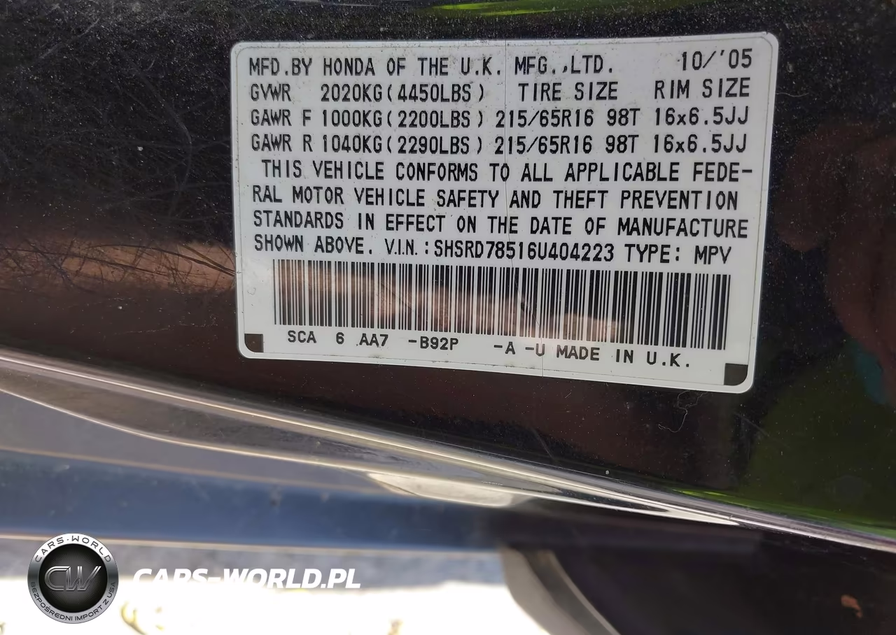 2006 Honda Cr-V Lx VIN:SHSRD78516U404223 - 9