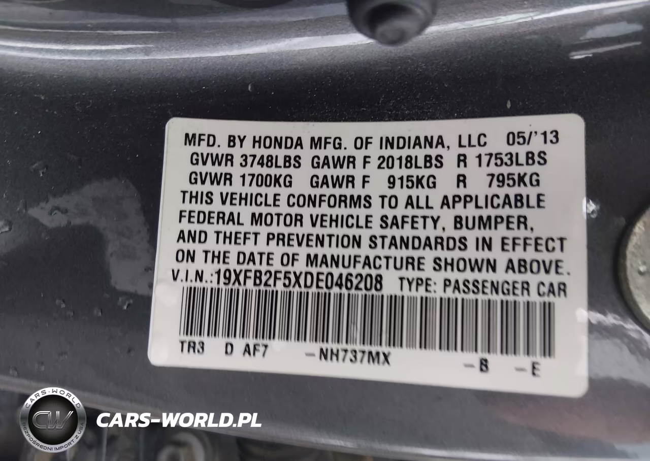 2013 Honda Civic Lx VIN:19XFB2F5XDE046208 - 9
