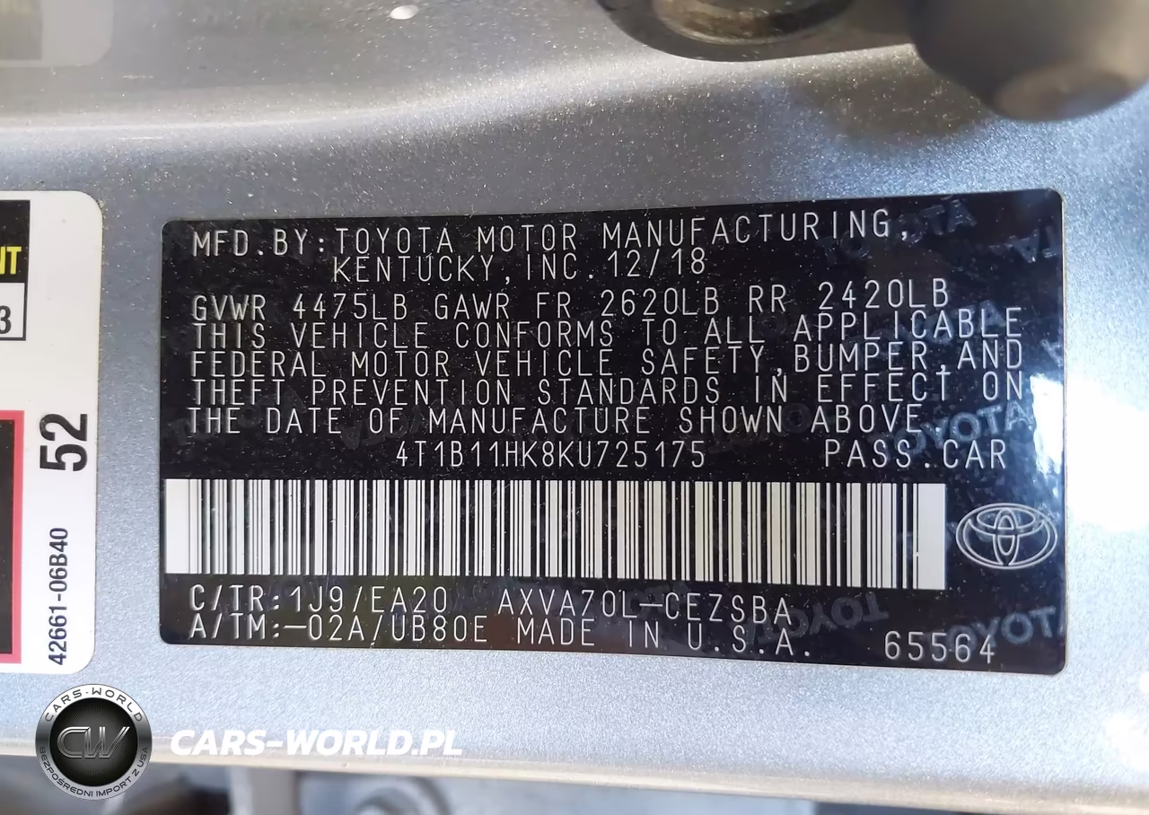 2019 Toyota Camry Se VIN:4T1B11HK8KU725175 - 9