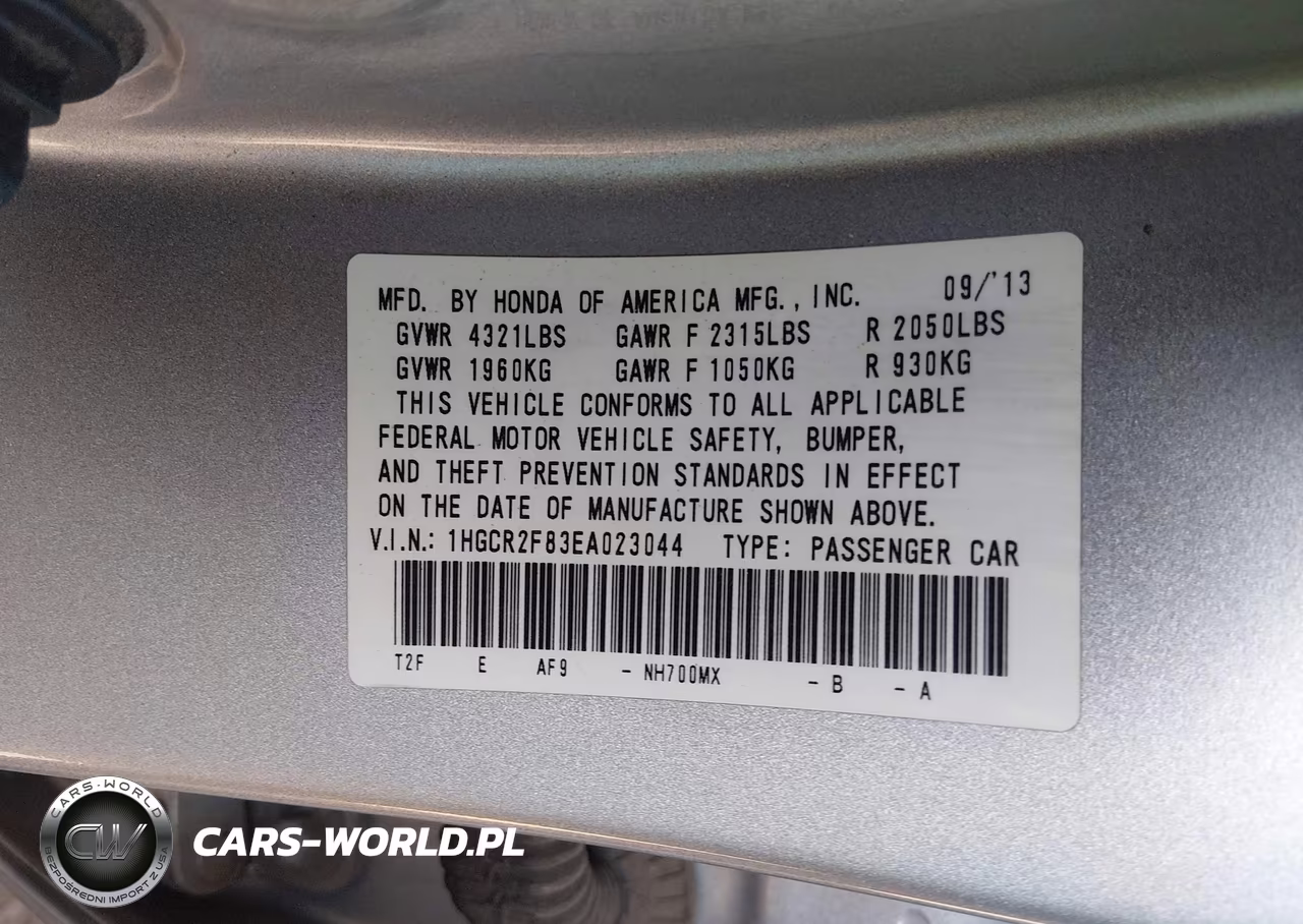 2014 Honda Accord Ex-L VIN:1HGCR2F83EA023044 - 9