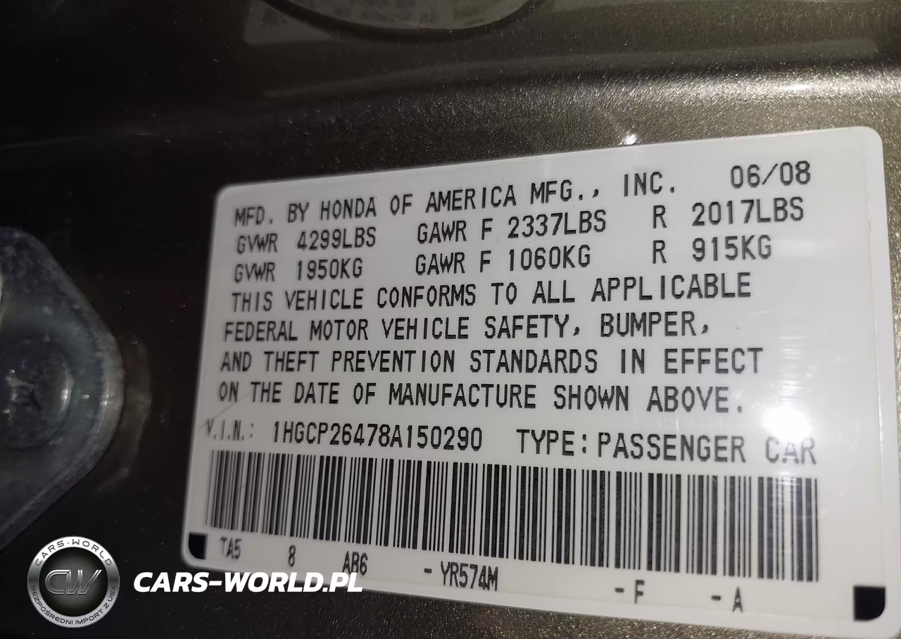 2008 Honda Accord 2.4 Lx-P VIN:1HGCP26478A150290 - 9