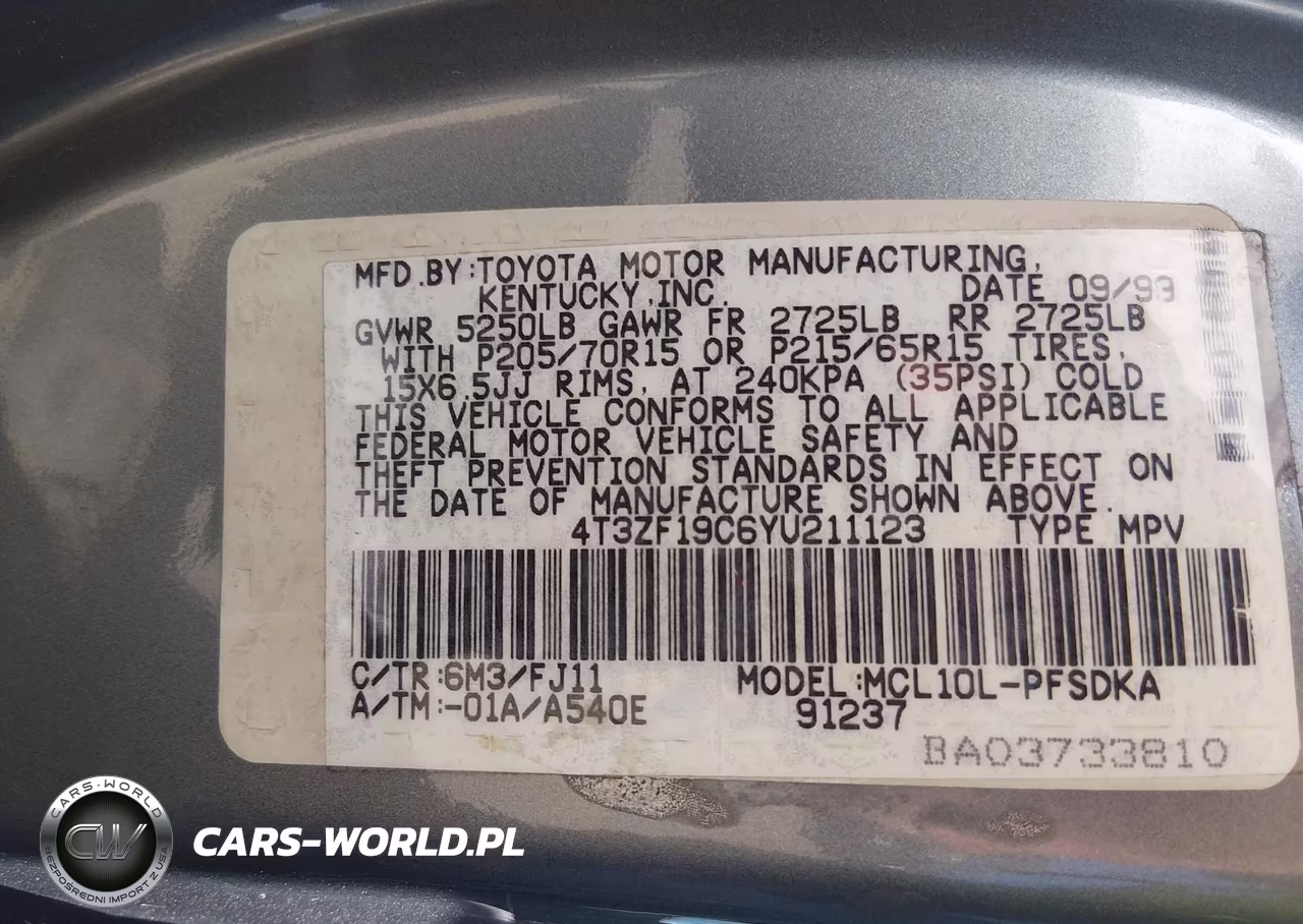 2000 Toyota Sienna Ce VIN:4T3ZF19C6YU211123 - 9