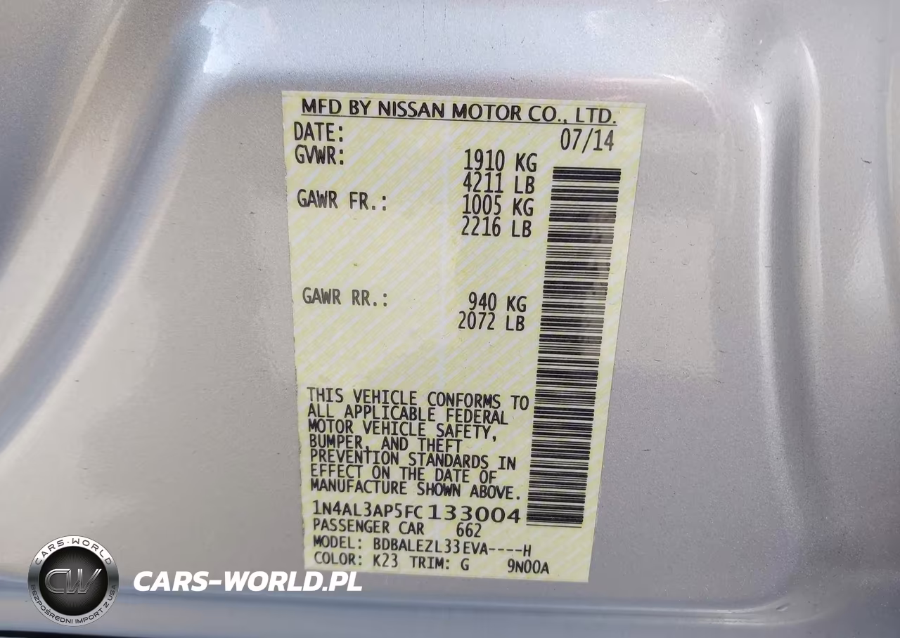 2015 Nissan Altima 2.5 S VIN:1N4AL3AP5FC133004 - 9