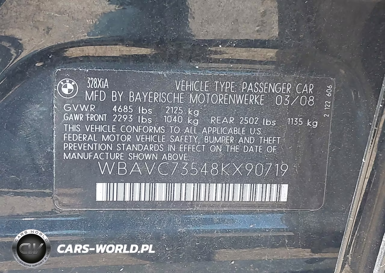 2008 BMW 328Xi VIN:WBAVC73548KX90719 - 9