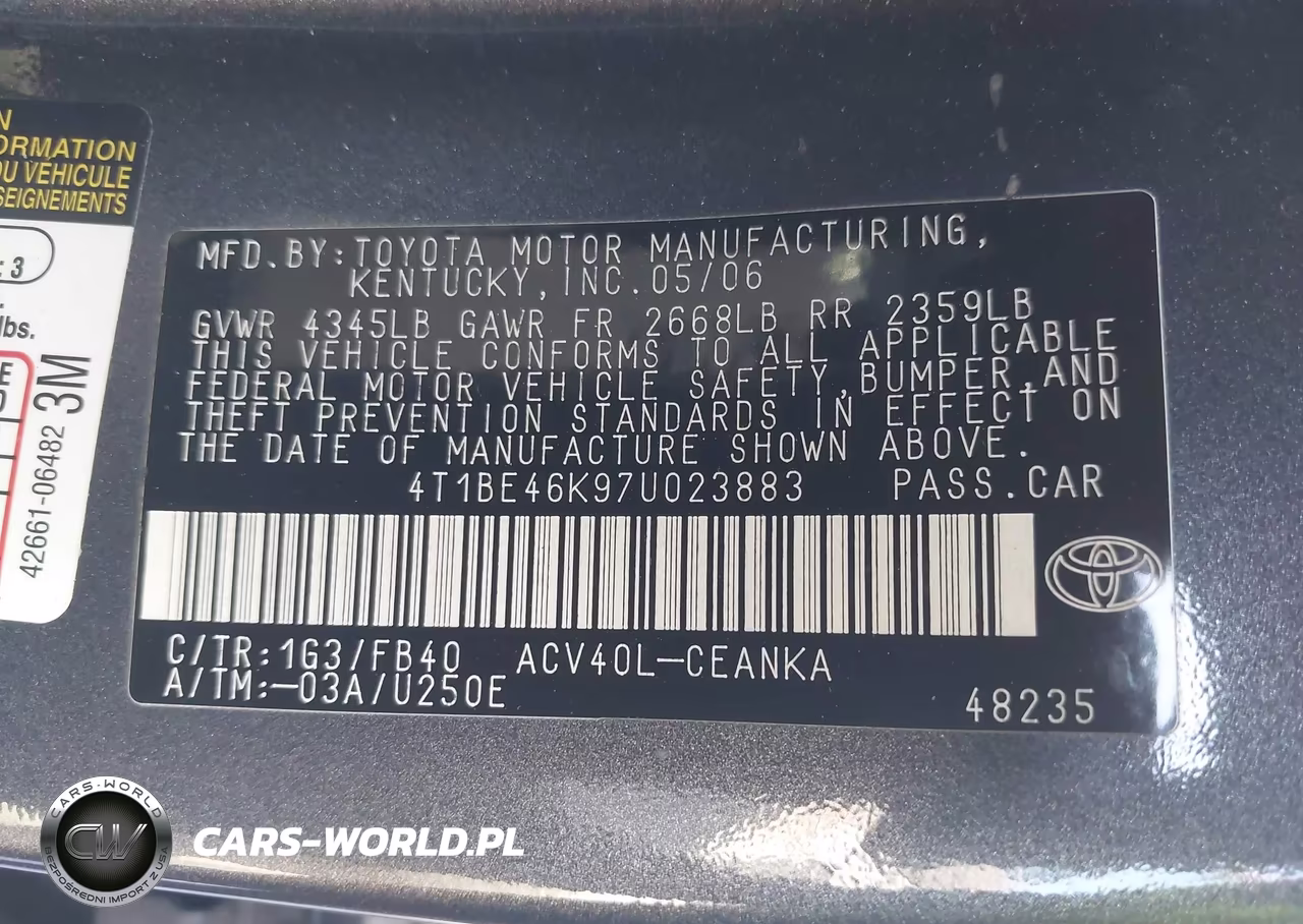 2007 Toyota Camry Le VIN:4T1BE46K97U023883 - 9
