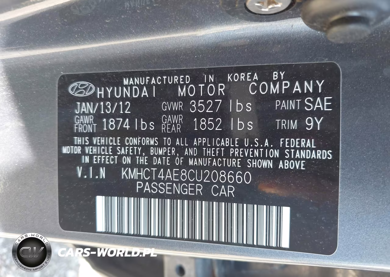 2012 Hyundai Accent Gls VIN:KMHCT4AE8CU208660 - 9