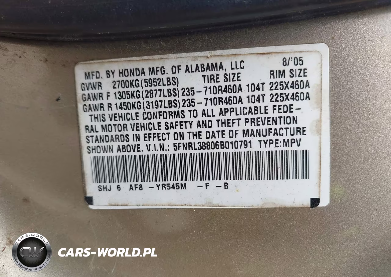 2006 Honda Odyssey Touring VIN:5FNRL38806B010791 - 9