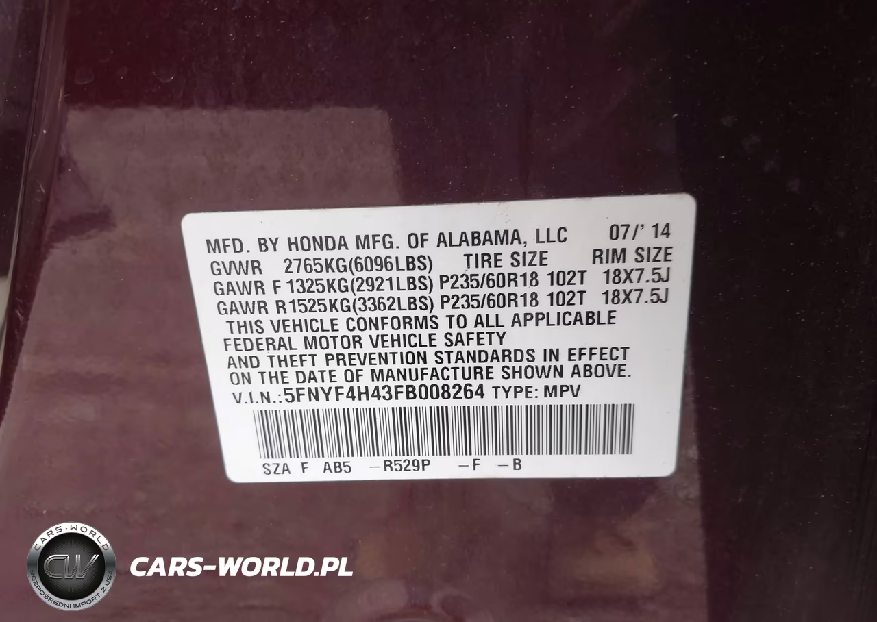 2015 Honda Pilot Ex VIN:5FNYF4H43FB008264 - 9
