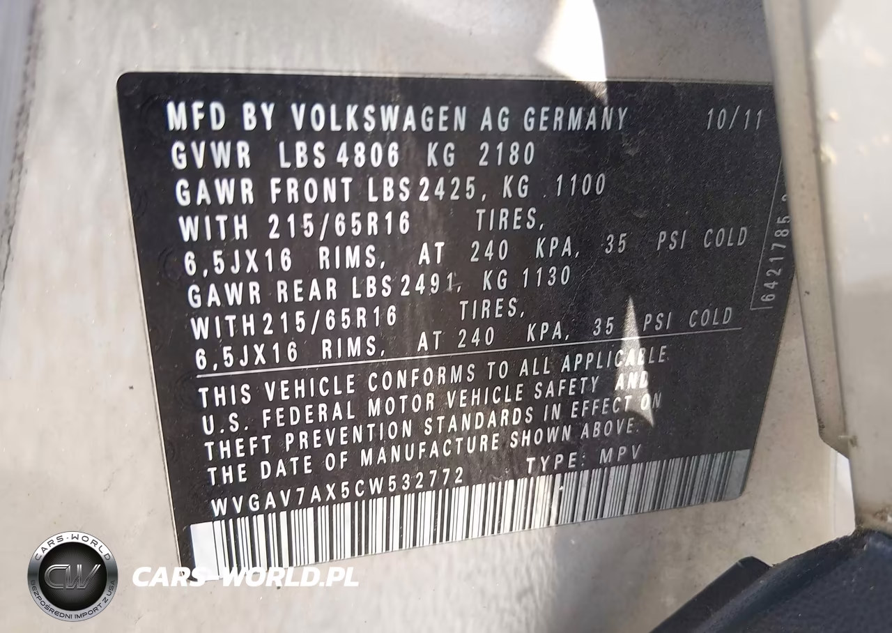 2012 Volkswagen Tiguan S VIN:WVGAV7AX5CW532772 - 9