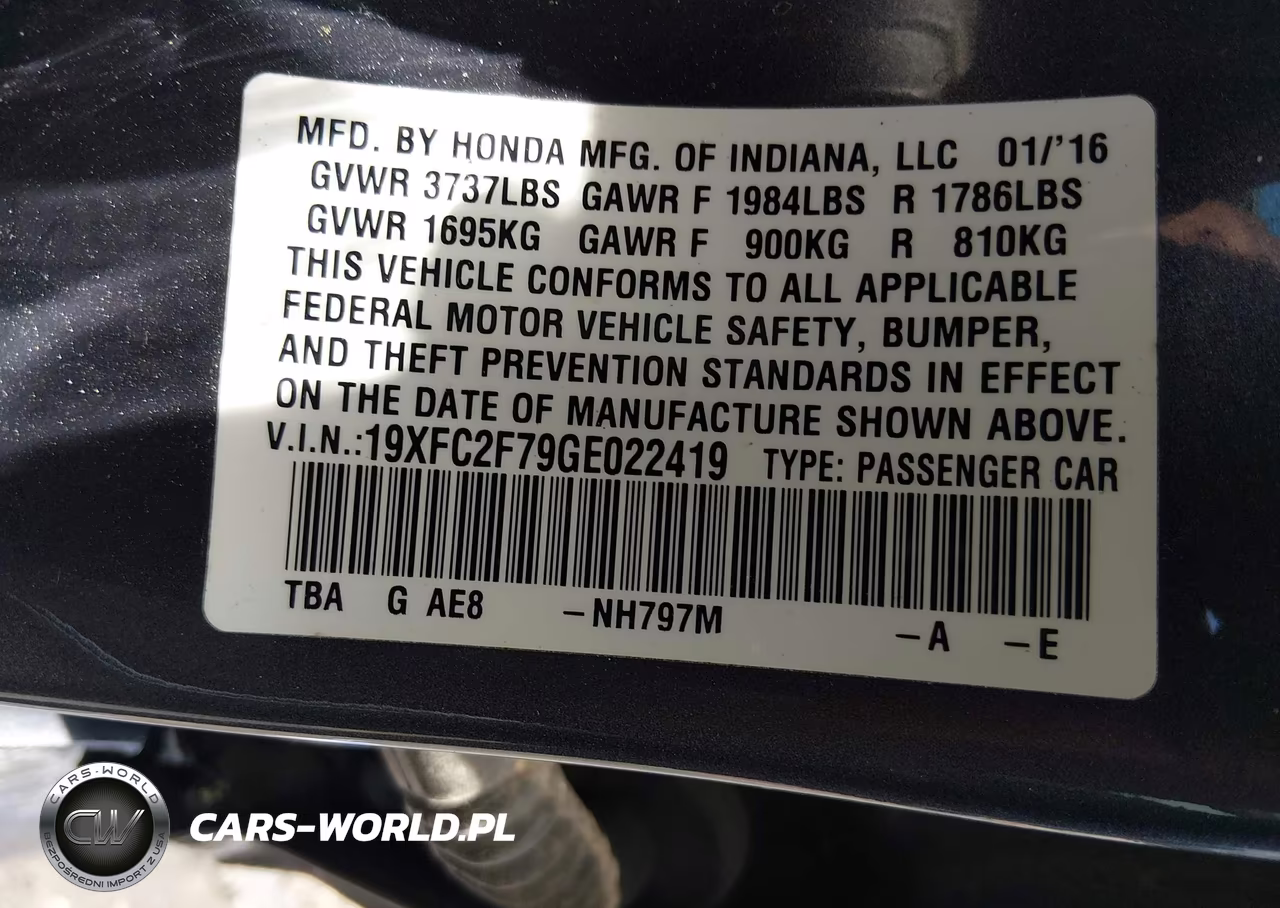 2016 Honda Civic Ex VIN:19XFC2F79GE022419 - 9