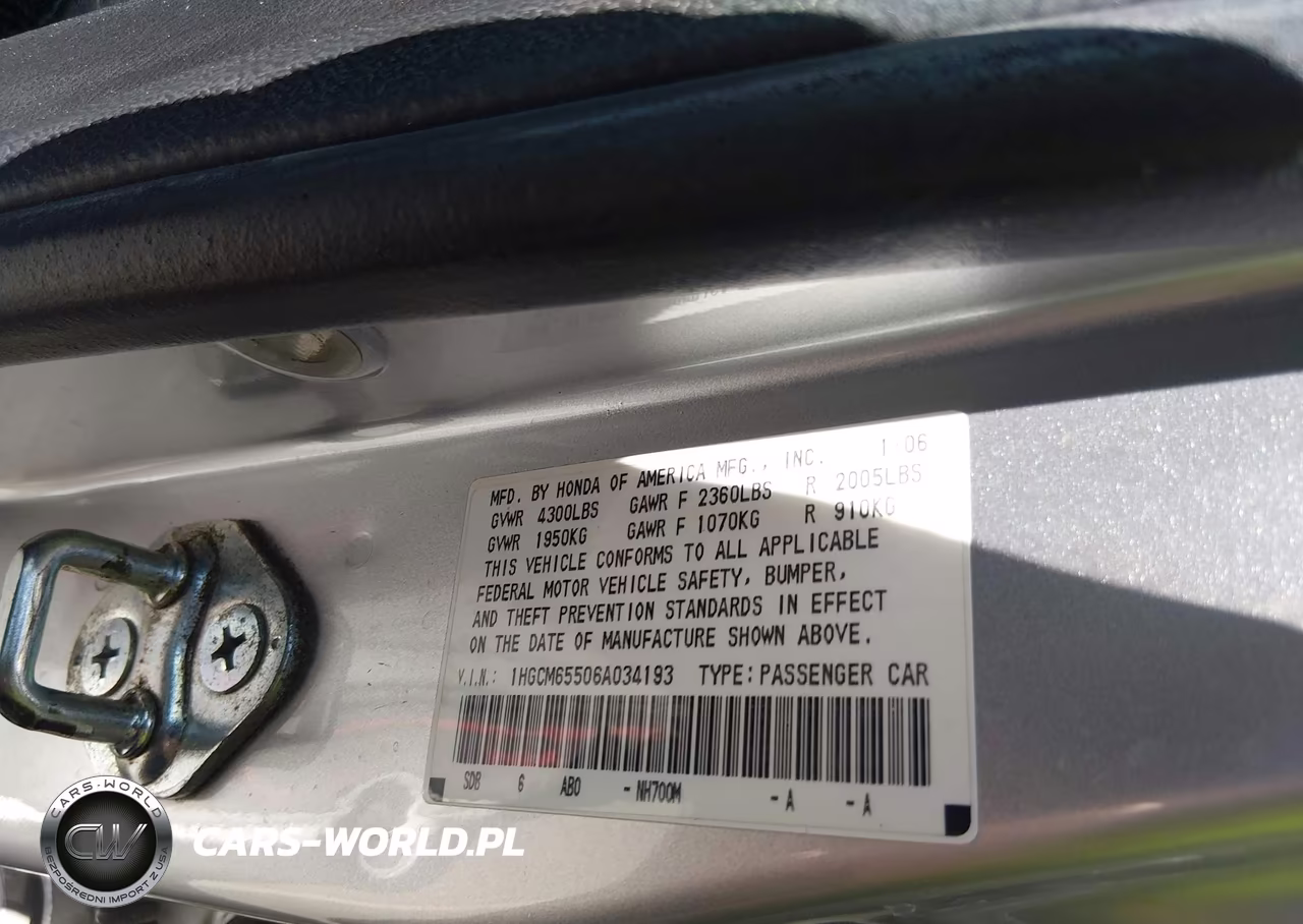 2006 Honda Accord 3.0 Ex VIN:1HGCM65506A034193 - 9