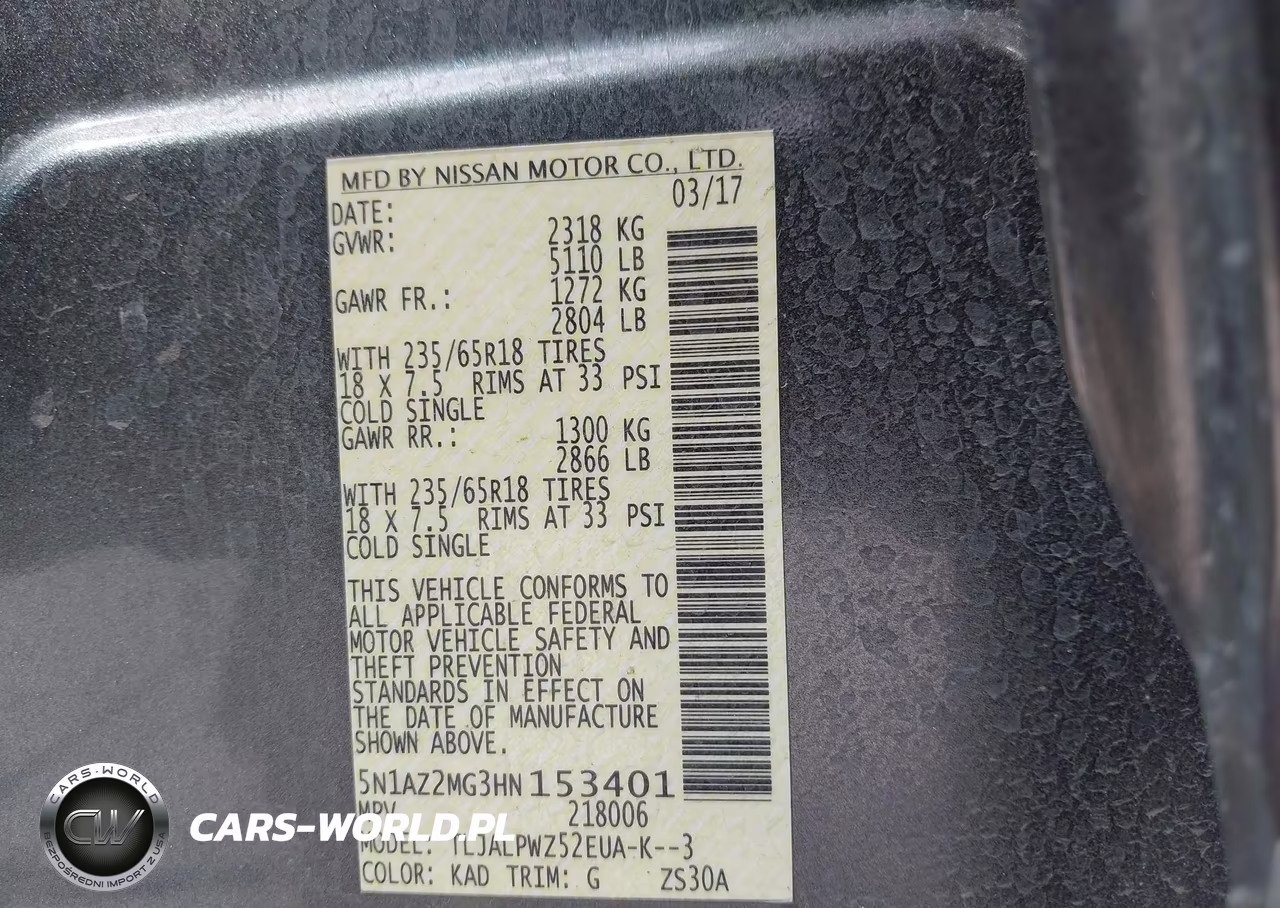 2017 Nissan Murano S VIN:5N1AZ2MG3HN153401 - 9
