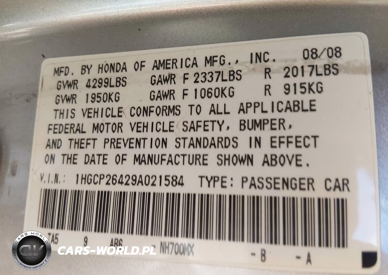 2009 Honda Accord 2.4 Lx-P VIN:1HGCP26429A021584 - 9