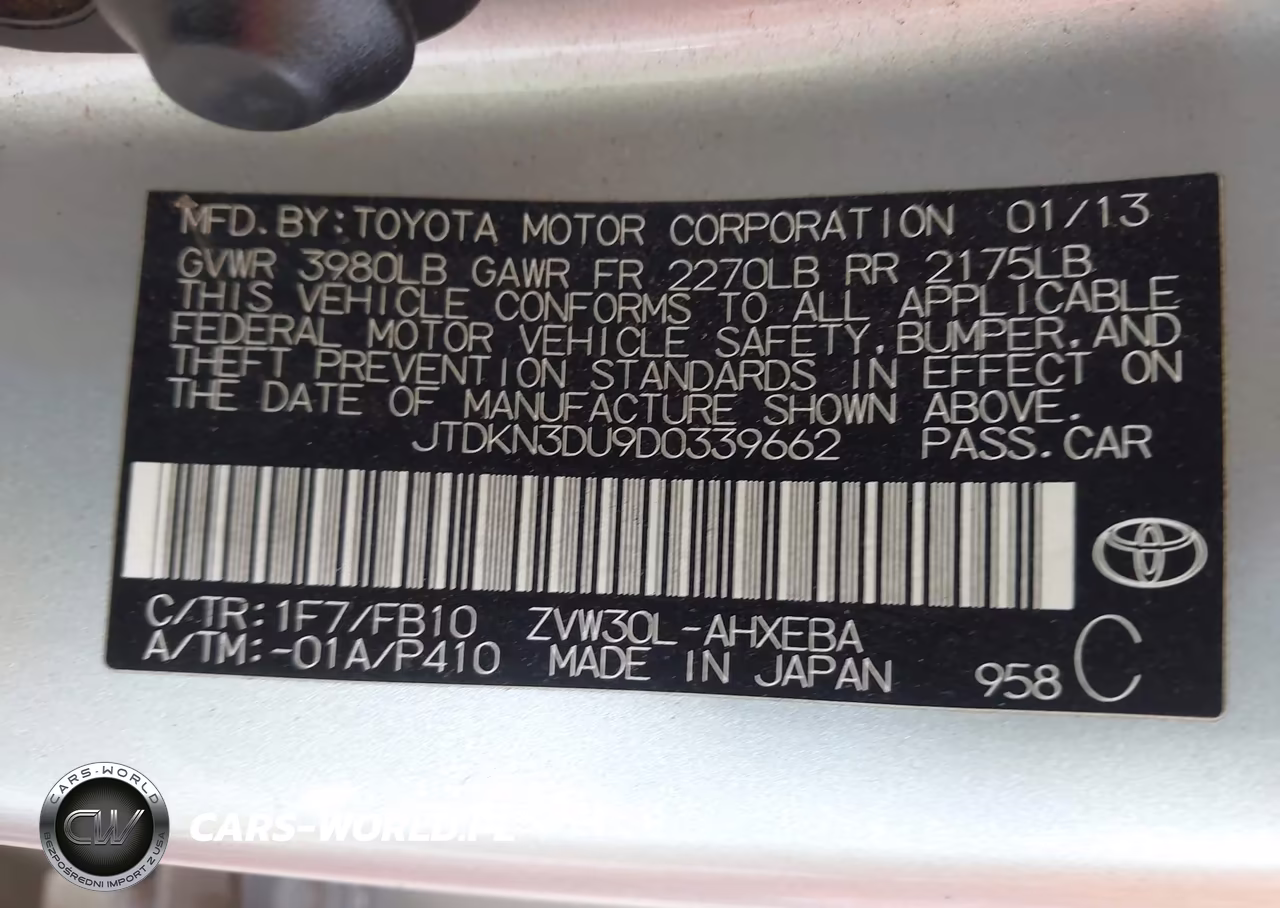 2013 Toyota Prius Two VIN:JTDKN3DU9D0339662 - 9