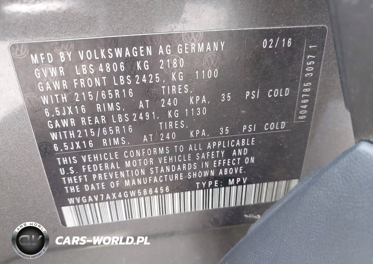2016 Volkswagen Tiguan S VIN:WVGAV7AX4GW586456 - 9