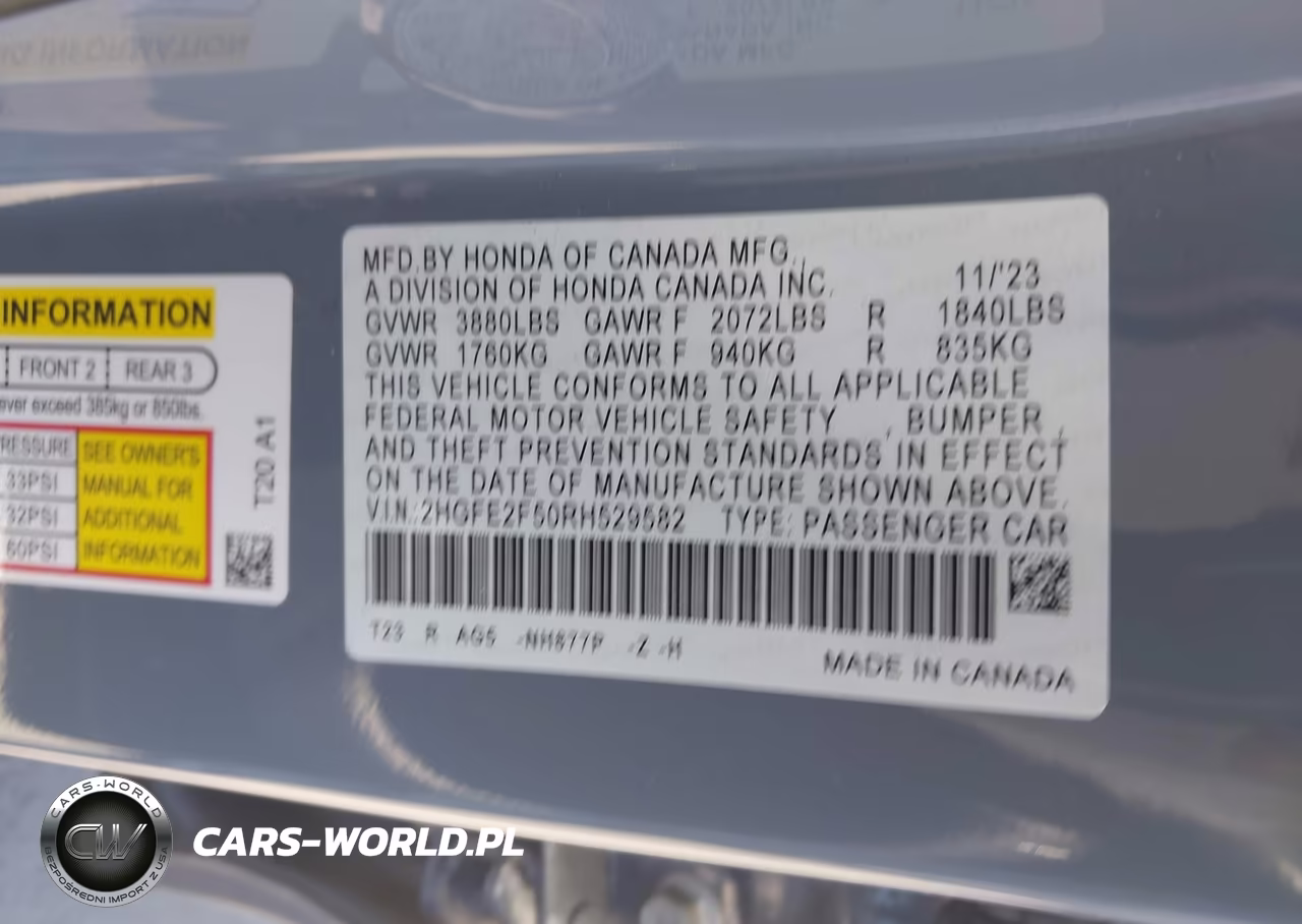 2024 Honda Civic Sport VIN:2HGFE2F50RH529582 - 9
